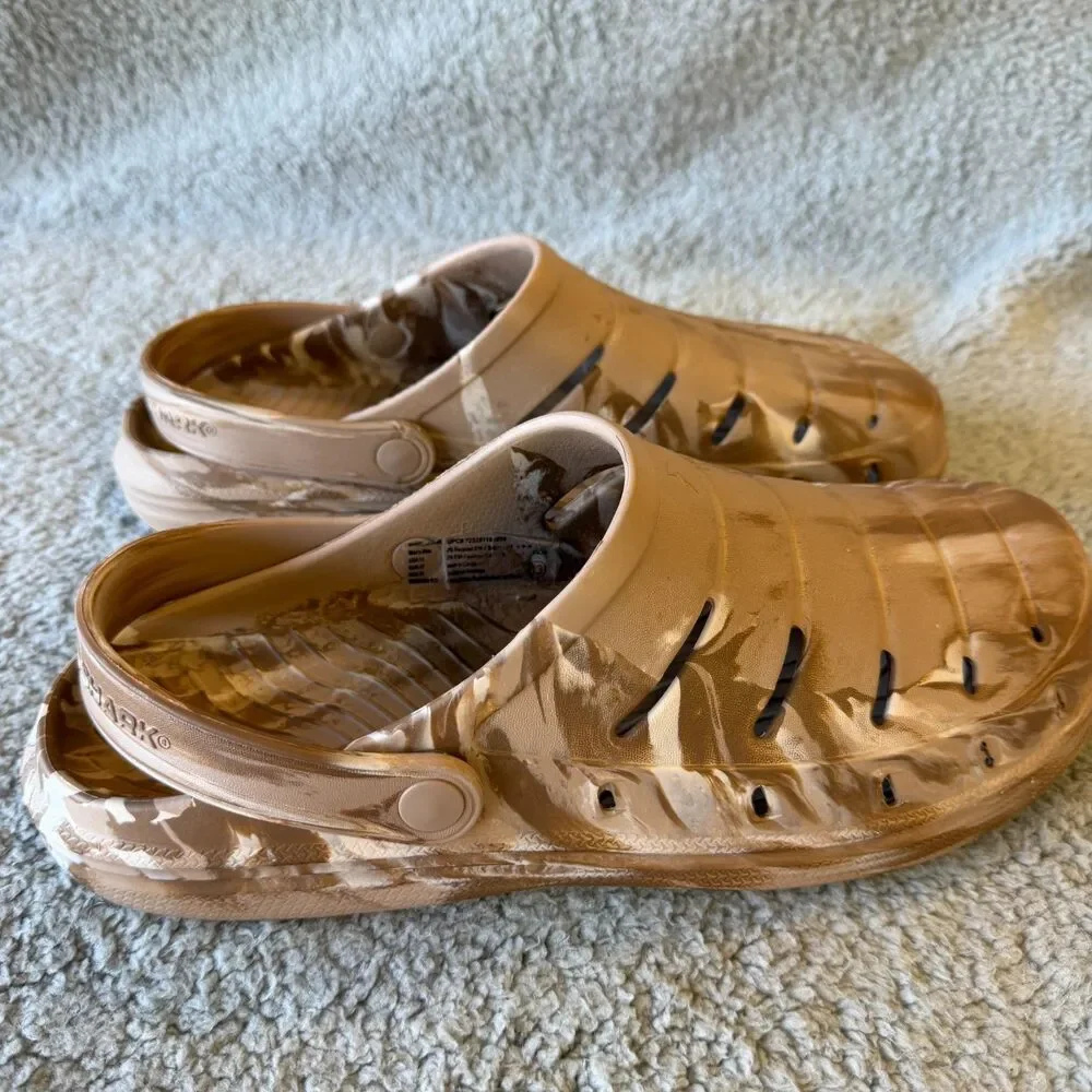 RUGGED SHARK Sandals Mens 13 Brown Marbled Slip-On Clog Comfort Floatable Beach